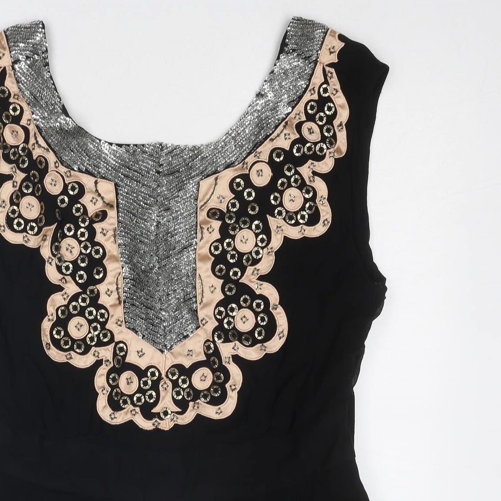 French Connection Womens Black Geometric Viscose Basic Blouse Size 14 Round Neck