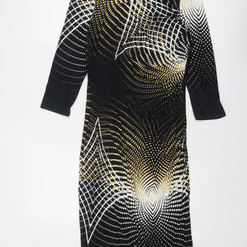 Principles Womens Black Geometric Viscose A-Line Size 12 Boat Neck Pullover