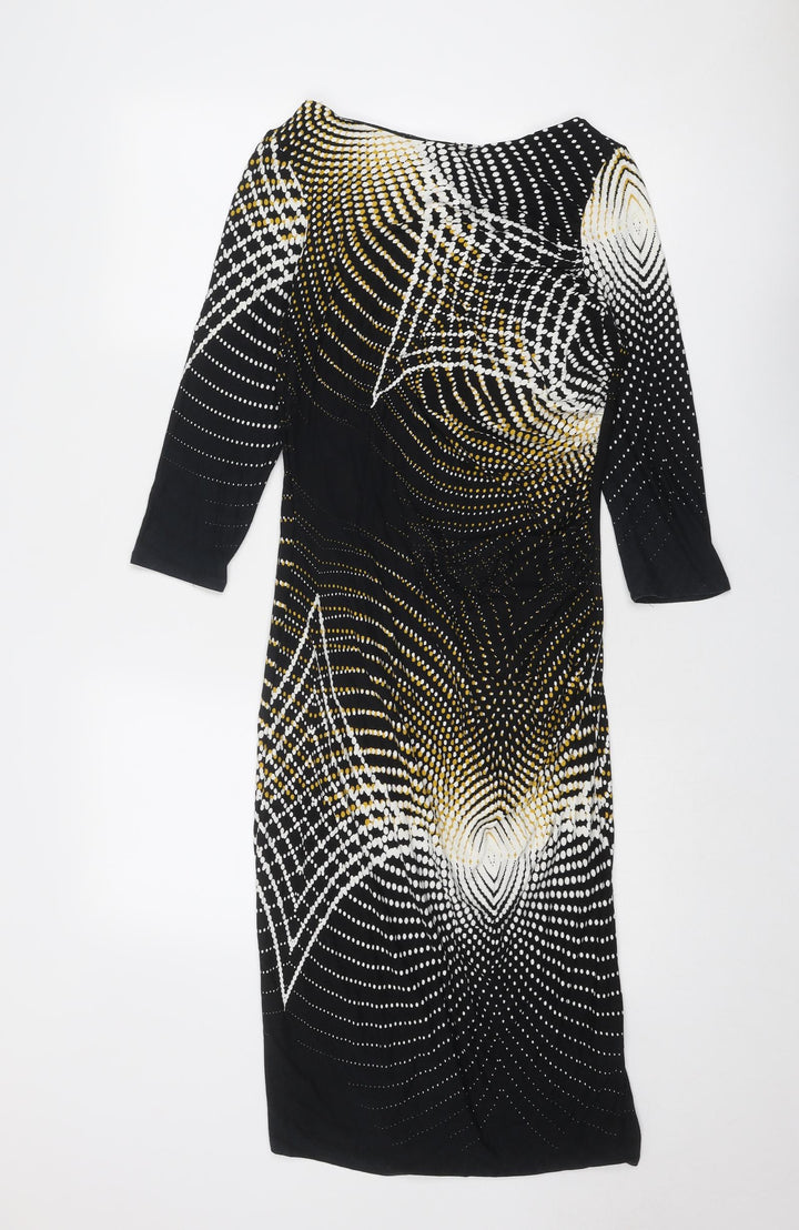 Principles Womens Black Geometric Viscose A-Line Size 12 Boat Neck Pullover