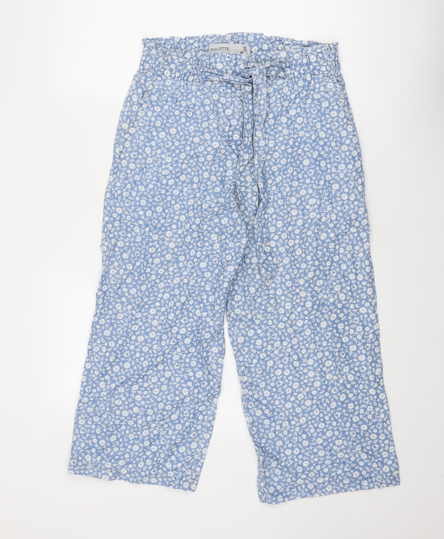 NEXT Womens Blue Floral Lyocell Trousers Size 10 Regular Zip
