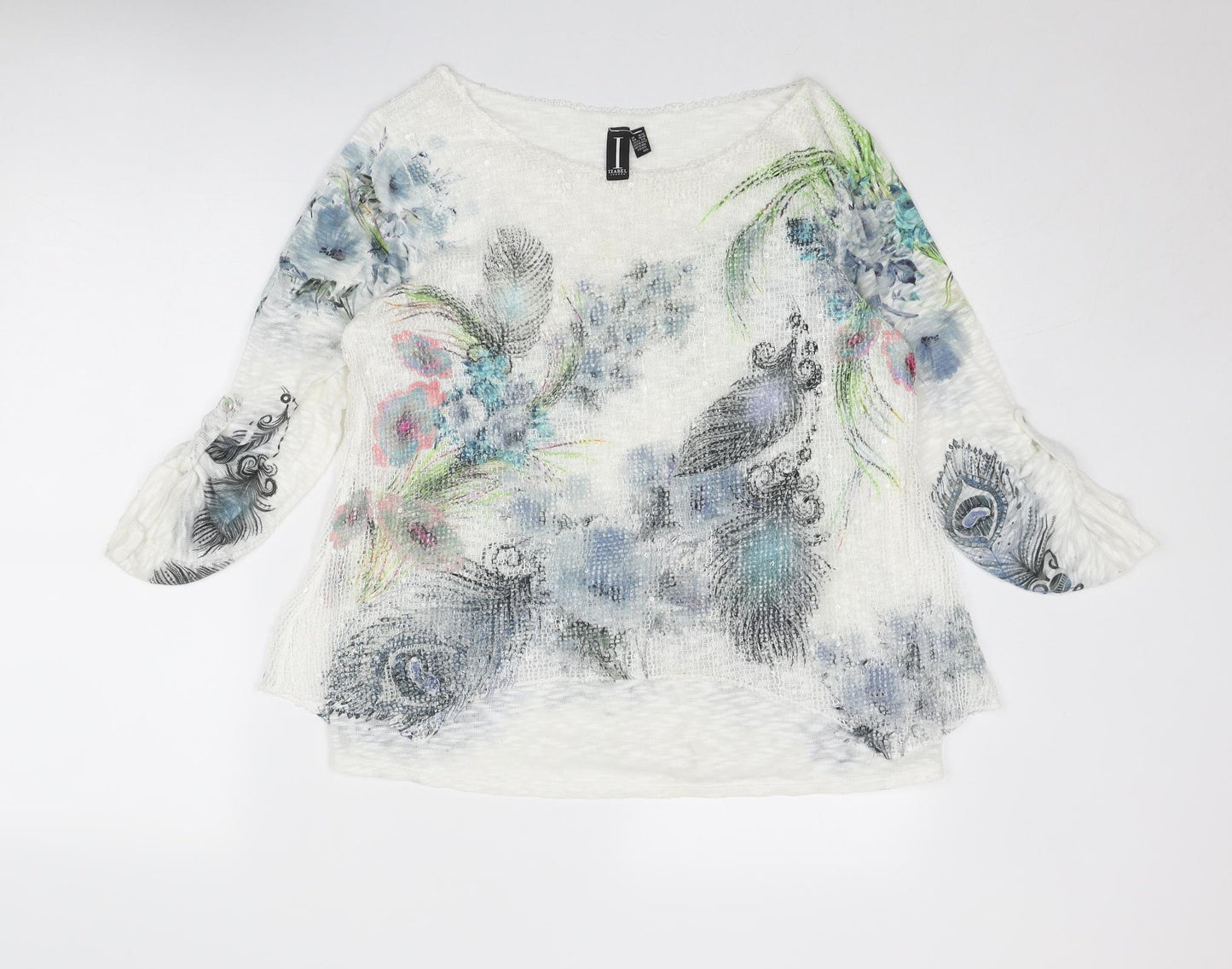 Izabel London Womens White Geometric Polyester Basic Blouse Size 10 Boat Neck - Size 10-12