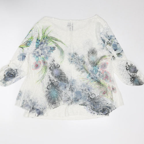Izabel London Womens White Geometric Polyester Basic Blouse Size 10 Boat Neck - Size 10-12