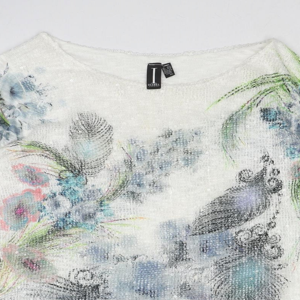 Izabel London Womens White Geometric Polyester Basic Blouse Size 10 Boat Neck - Size 10-12