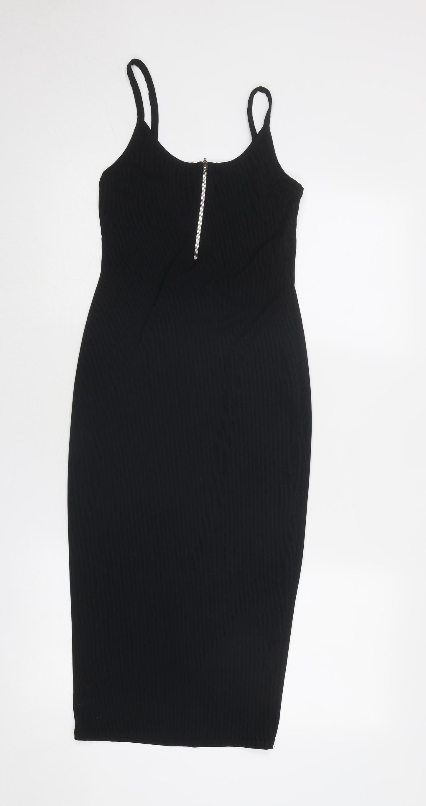 New Look Womens Black Polyester Bodycon Size 12 Round Neck Zip