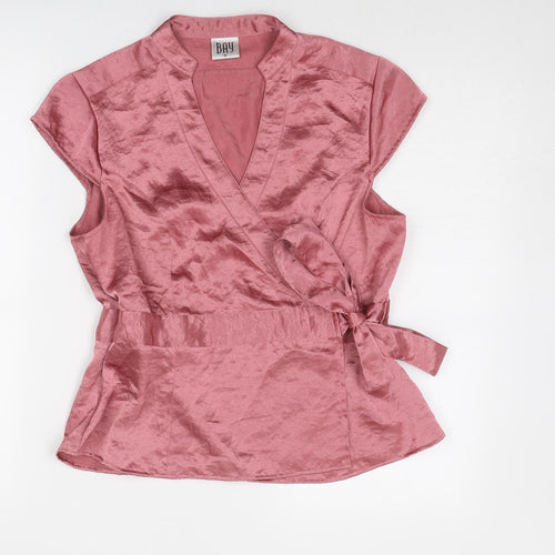 BAY Womens Pink Polyester Wrap Blouse Size 16 V-Neck