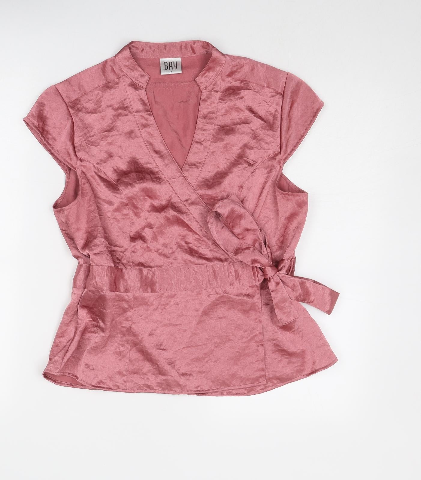 BAY Womens Pink Polyester Wrap Blouse Size 16 V-Neck