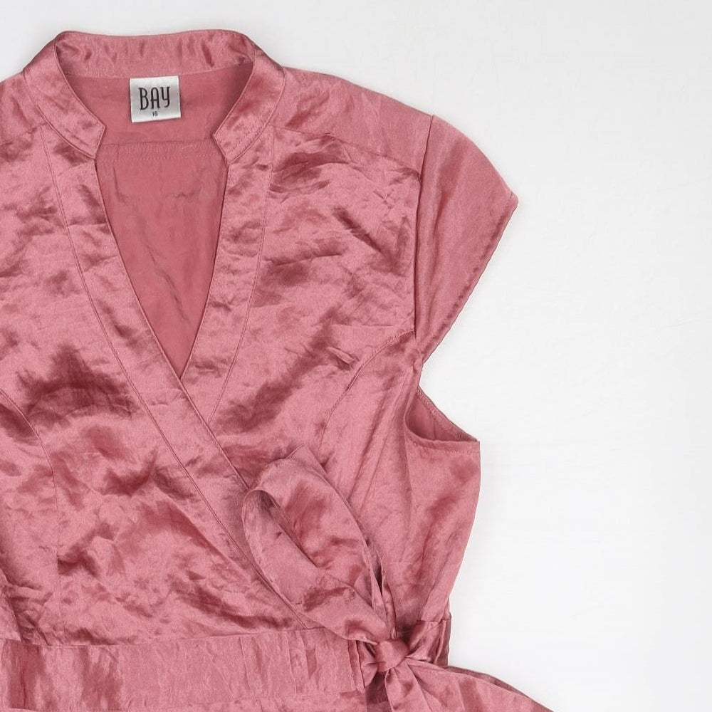 BAY Womens Pink Polyester Wrap Blouse Size 16 V-Neck