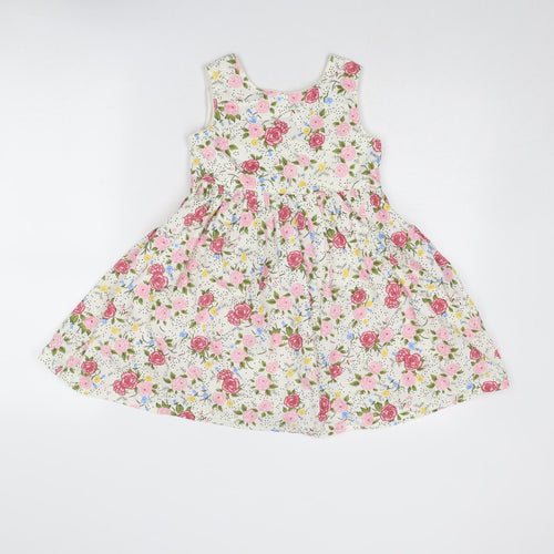 Little Alice Girls Multicoloured Floral Cotton A-Line Size 6 Years Round Neck Button