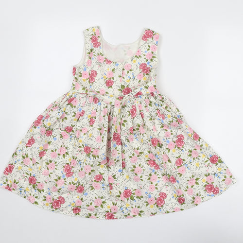 Little Alice Girls Multicoloured Floral Cotton A-Line Size 6 Years Round Neck Button