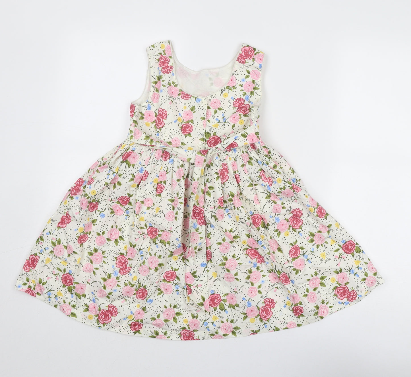 Little Alice Girls Multicoloured Floral Cotton A-Line Size 6 Years Round Neck Button