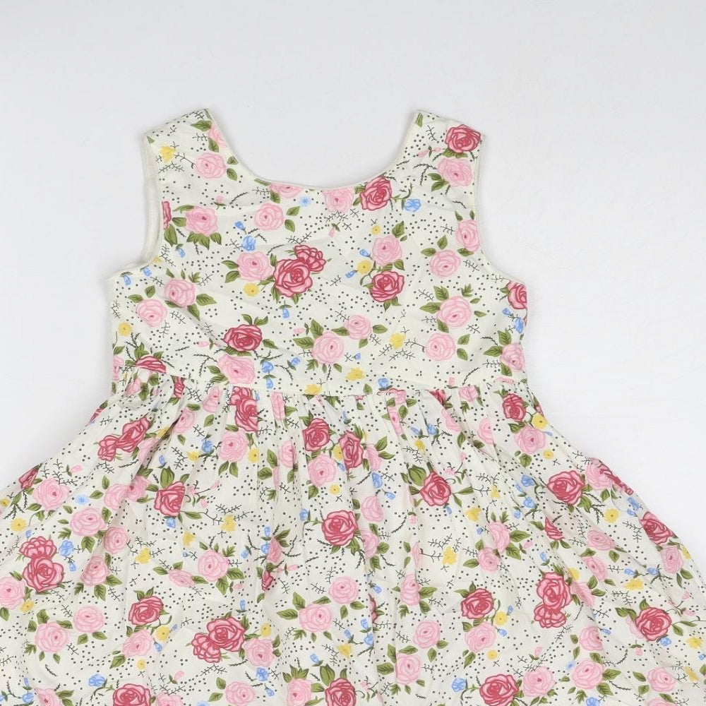 Little Alice Girls Multicoloured Floral Cotton A-Line Size 6 Years Round Neck Button