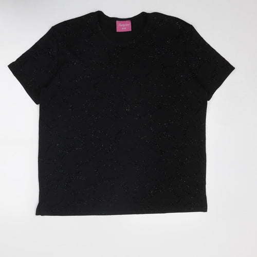 Partytime Womens Black Geometric Polyester Basic T-Shirt Size 20 Round Neck - Size 20-22