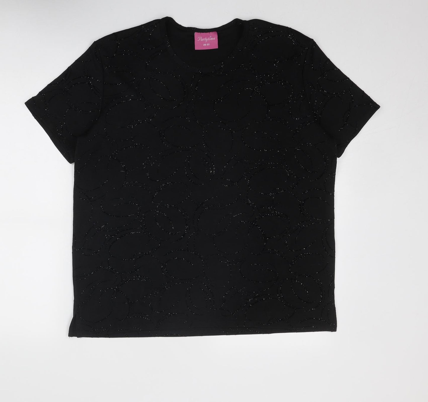 Partytime Womens Black Geometric Polyester Basic T-Shirt Size 20 Round Neck - Size 20-22