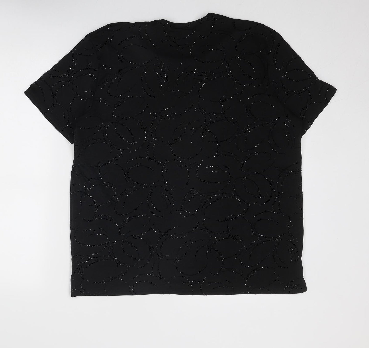 Partytime Womens Black Geometric Polyester Basic T-Shirt Size 20 Round Neck - Size 20-22