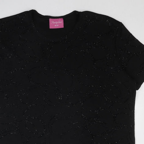 Partytime Womens Black Geometric Polyester Basic T-Shirt Size 20 Round Neck - Size 20-22