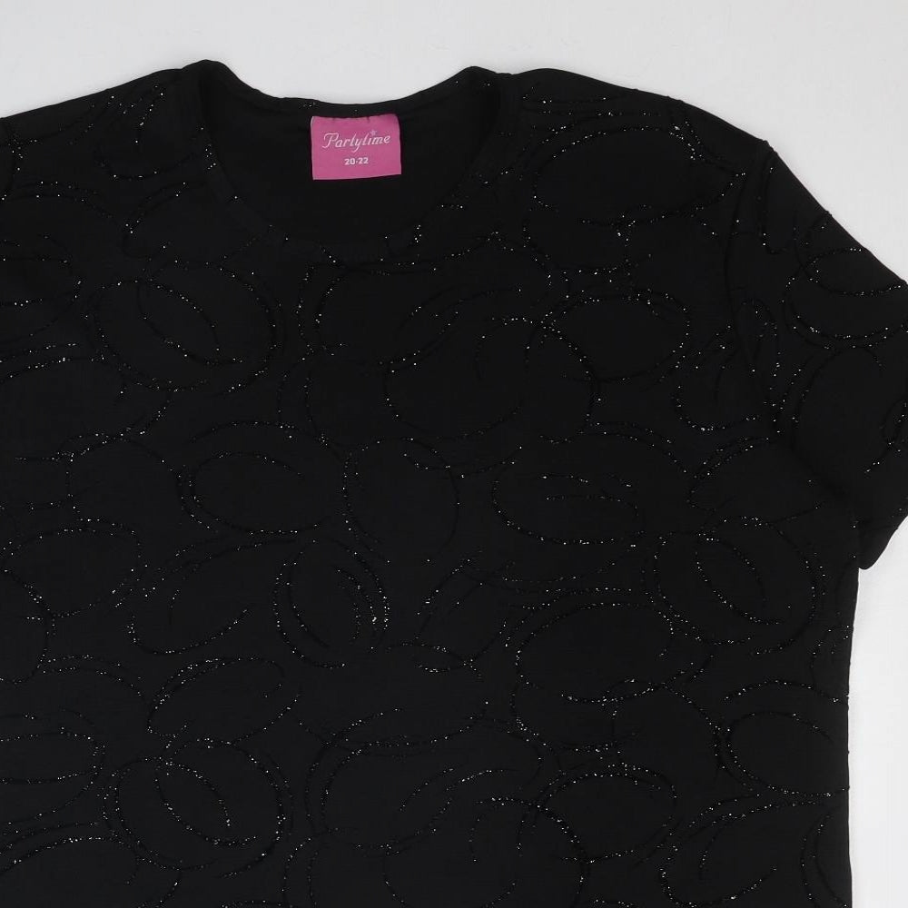 Partytime Womens Black Geometric Polyester Basic T-Shirt Size 20 Round Neck - Size 20-22
