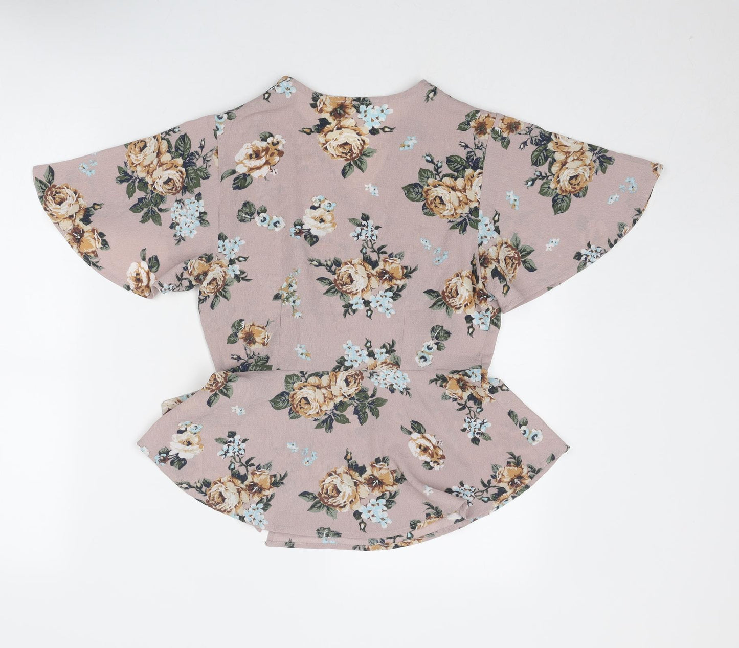 Monteau Womens Grey Floral Polyester Wrap Blouse Size S V-Neck