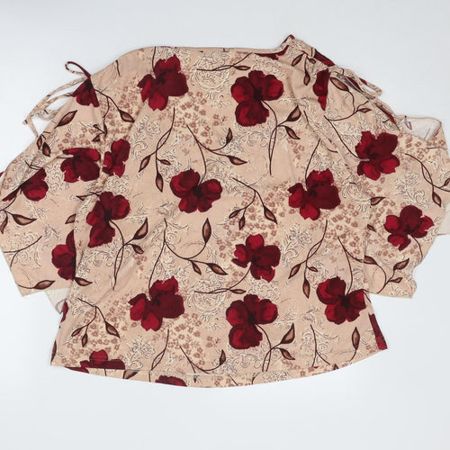 Canvas Womens Pink Floral Polyester Basic Blouse Size 22 V-Neck