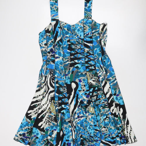 Roman Womens Blue Geometric Polyester Slip Dress Size 16 Sweetheart Pullover