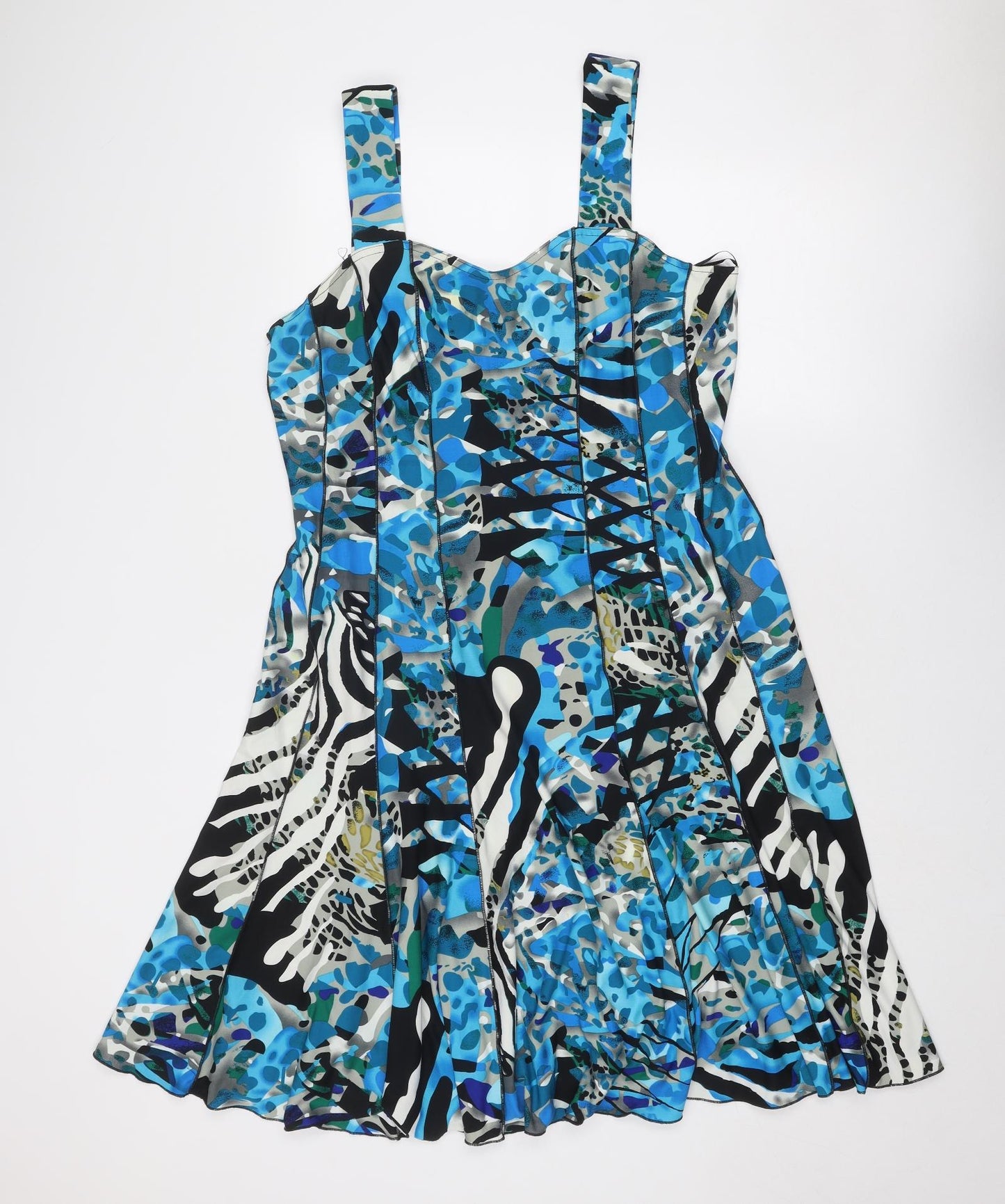 Roman Womens Blue Geometric Polyester Slip Dress Size 16 Sweetheart Pullover