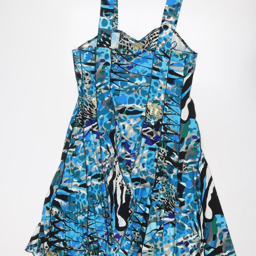 Roman Womens Blue Geometric Polyester Slip Dress Size 16 Sweetheart Pullover