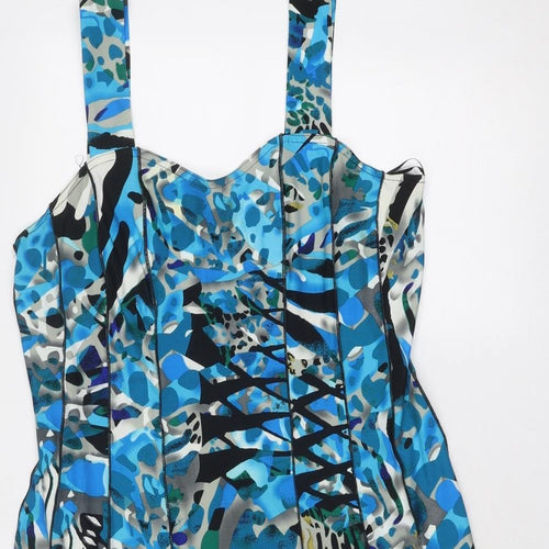 Roman Womens Blue Geometric Polyester Slip Dress Size 16 Sweetheart Pullover