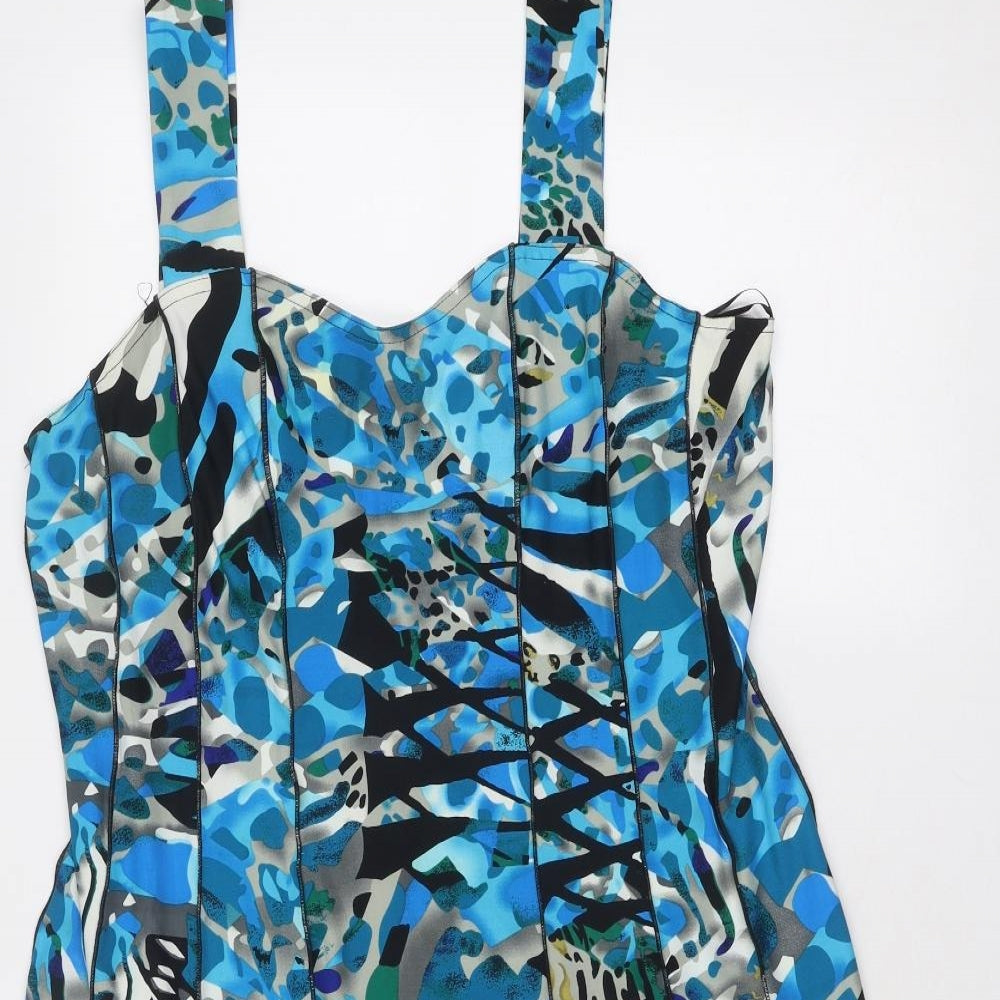 Roman Womens Blue Geometric Polyester Slip Dress Size 16 Sweetheart Pullover