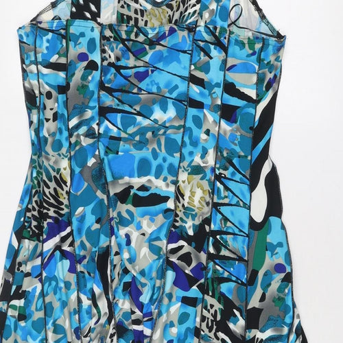 Roman Womens Blue Geometric Polyester Slip Dress Size 16 Sweetheart Pullover