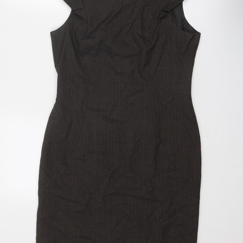 Warehouse Womens Brown Polyester Shift Size 14 Round Neck Zip