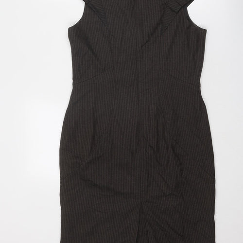 Warehouse Womens Brown Polyester Shift Size 14 Round Neck Zip