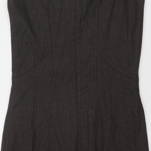 Warehouse Womens Brown Polyester Shift Size 14 Round Neck Zip