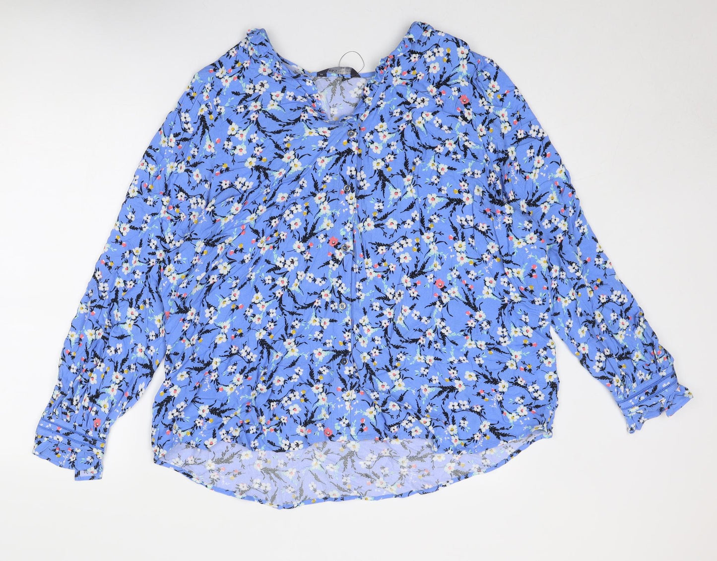 Marks and Spencer Womens Blue Floral Viscose Basic Button-Up Size 22 V-Neck