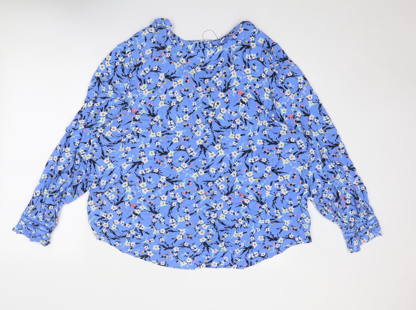 Marks and Spencer Womens Blue Floral Viscose Basic Button-Up Size 22 V-Neck