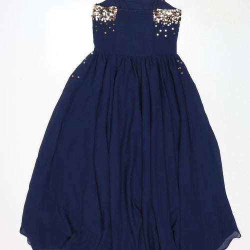 Monsoon Girls Blue Polyester Ball Gown Size 13 Years Square Neck Zip