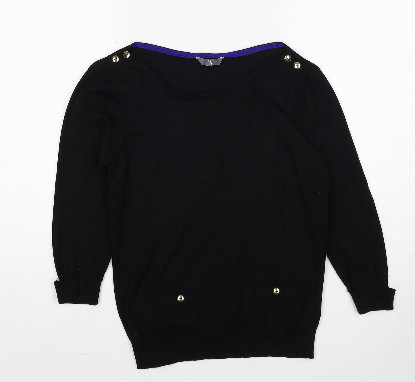 BHS Womens Black Round Neck Nylon Pullover Jumper Size 10