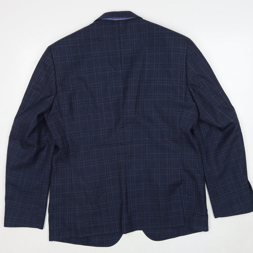 Skopes Mens Blue Plaid Wool Jacket Blazer Size 42 Regular