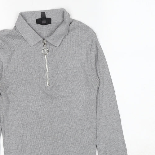 Topshop Womens Grey Cotton Basic Polo Size 8 Collared