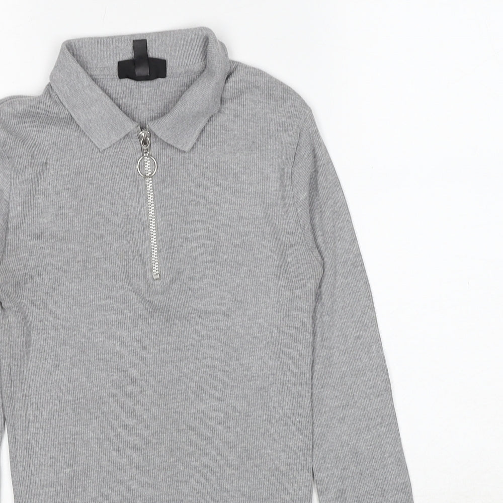 Topshop Womens Grey Cotton Basic Polo Size 8 Collared