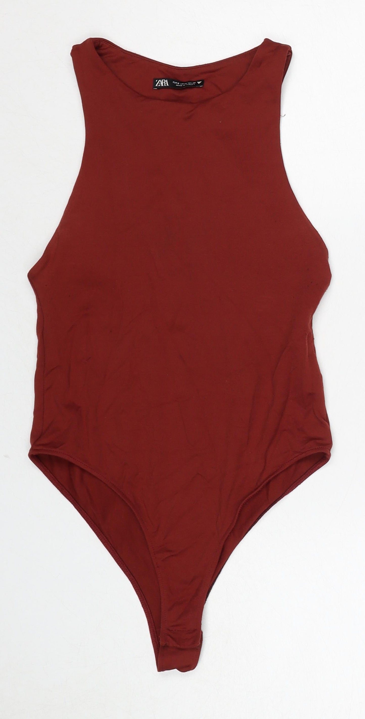 Zara Womens Brown Polyamide Bodysuit One-Piece Size S Snap