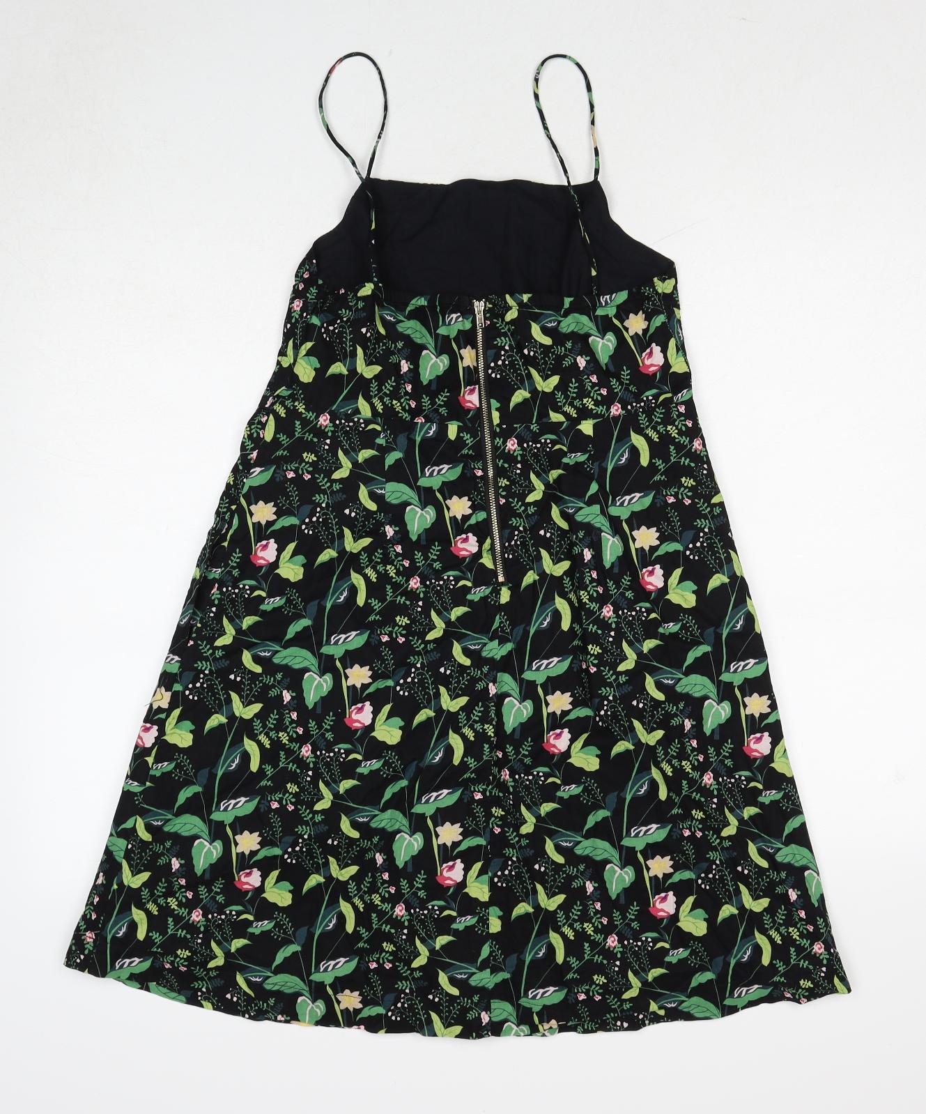 Joy Womens Multicoloured Floral Cotton Slip Dress Size 12 Square Neck Zip