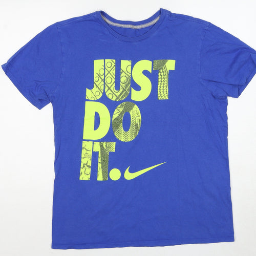 Nike Mens Blue Cotton T-Shirt Size M Round Neck - Just Do It