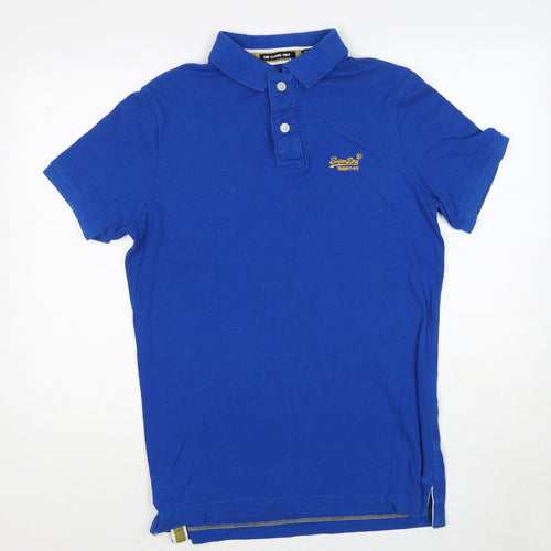 Superdry Mens Blue Cotton Polo Size M Collared Pullover