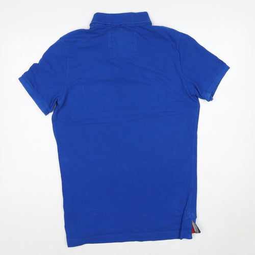 Superdry Mens Blue Cotton Polo Size M Collared Pullover