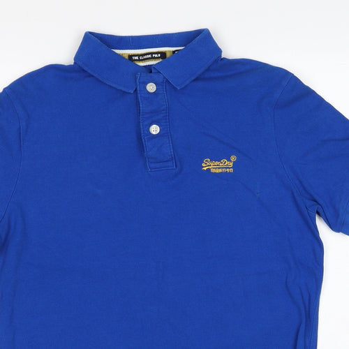 Superdry Mens Blue Cotton Polo Size M Collared Pullover
