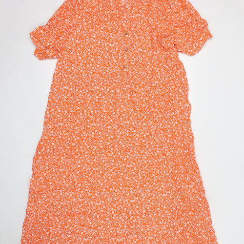 Marks and Spencer Womens Orange Floral Viscose Maxi Size 20 Round Neck Pullover