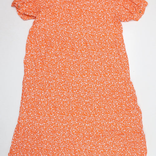 Marks and Spencer Womens Orange Floral Viscose Maxi Size 20 Round Neck Pullover