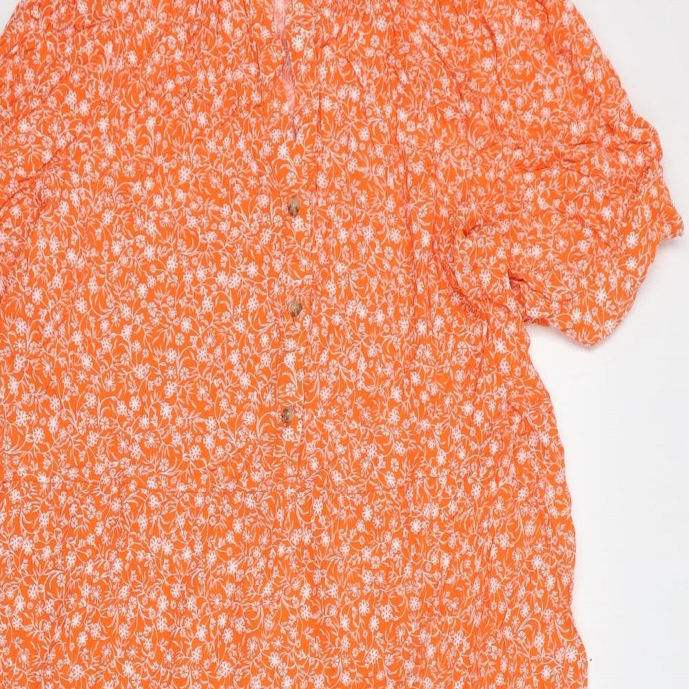 Marks and Spencer Womens Orange Floral Viscose Maxi Size 20 Round Neck Pullover