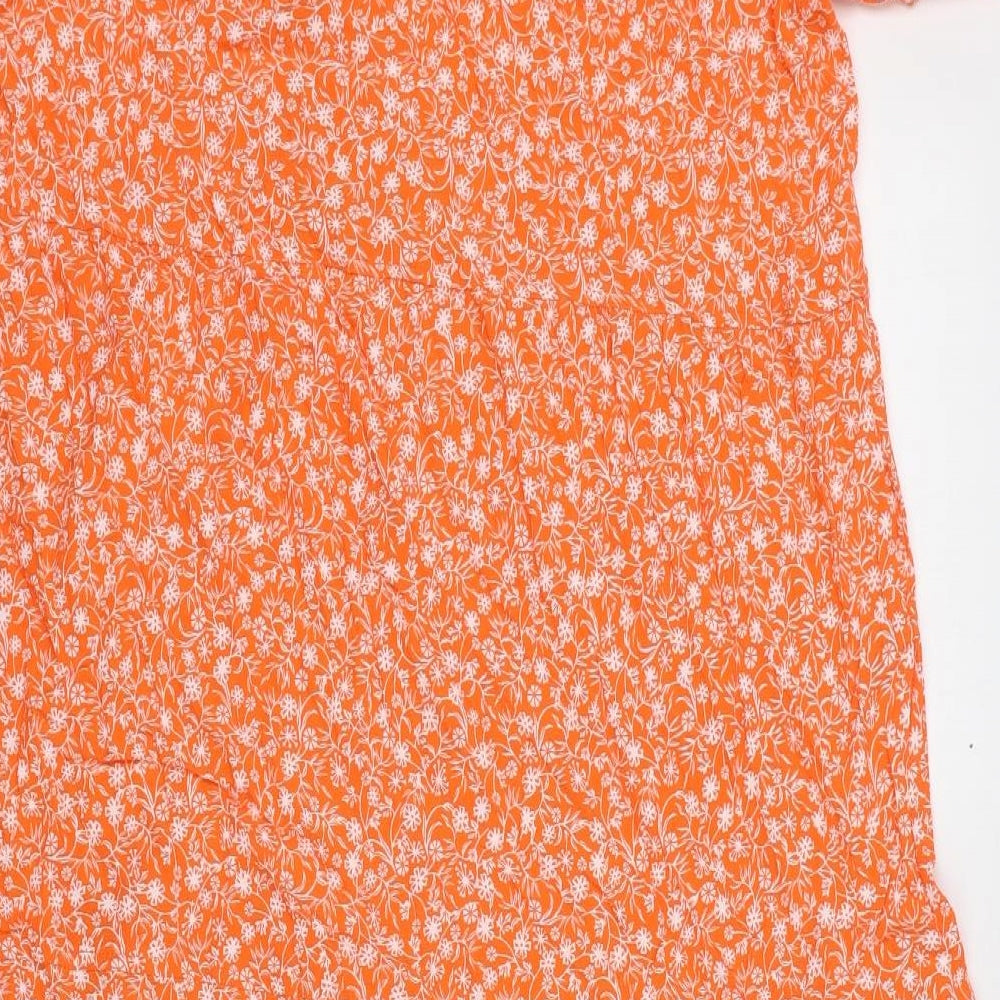 Marks and Spencer Womens Orange Floral Viscose Maxi Size 20 Round Neck Pullover