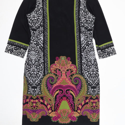 Ronni Nicole Womens Black Geometric Polyester A-Line Size 14 Round Neck Pullover