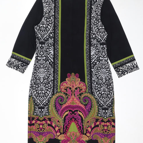 Ronni Nicole Womens Black Geometric Polyester A-Line Size 14 Round Neck Pullover